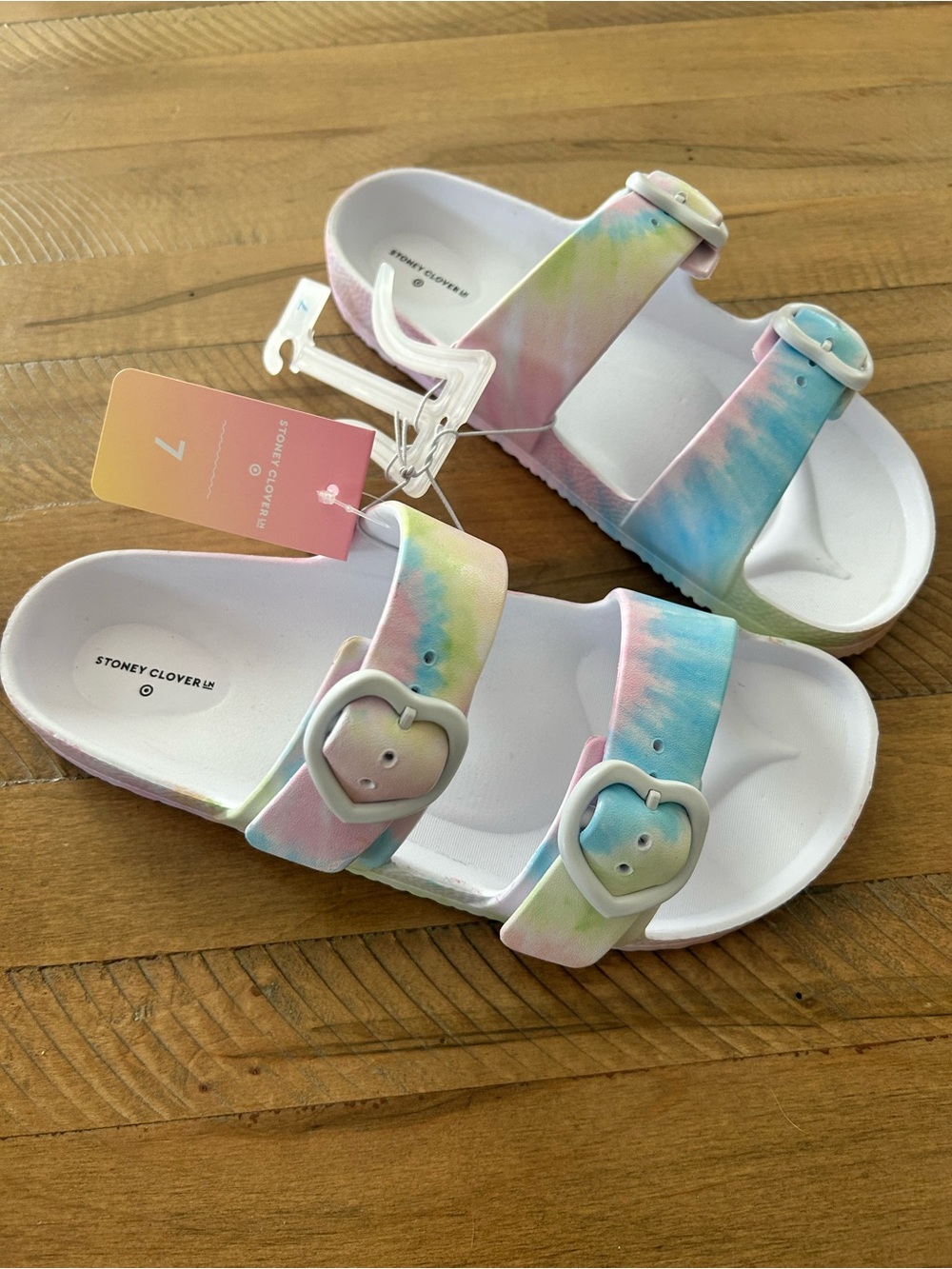 Stoney Clover Lane Pastel Tie-Dye Heart Buckle Sandals